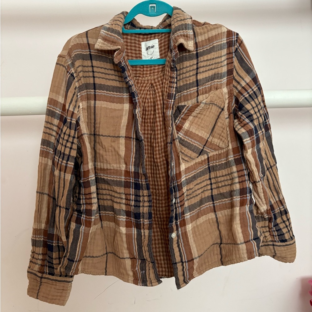 Aerie Brown Checkered Top